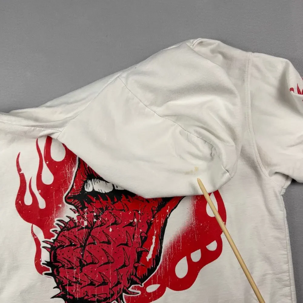 RARE MadMax Hours Rolling Stones White Tongue Flames Cropped Hoodie Men M